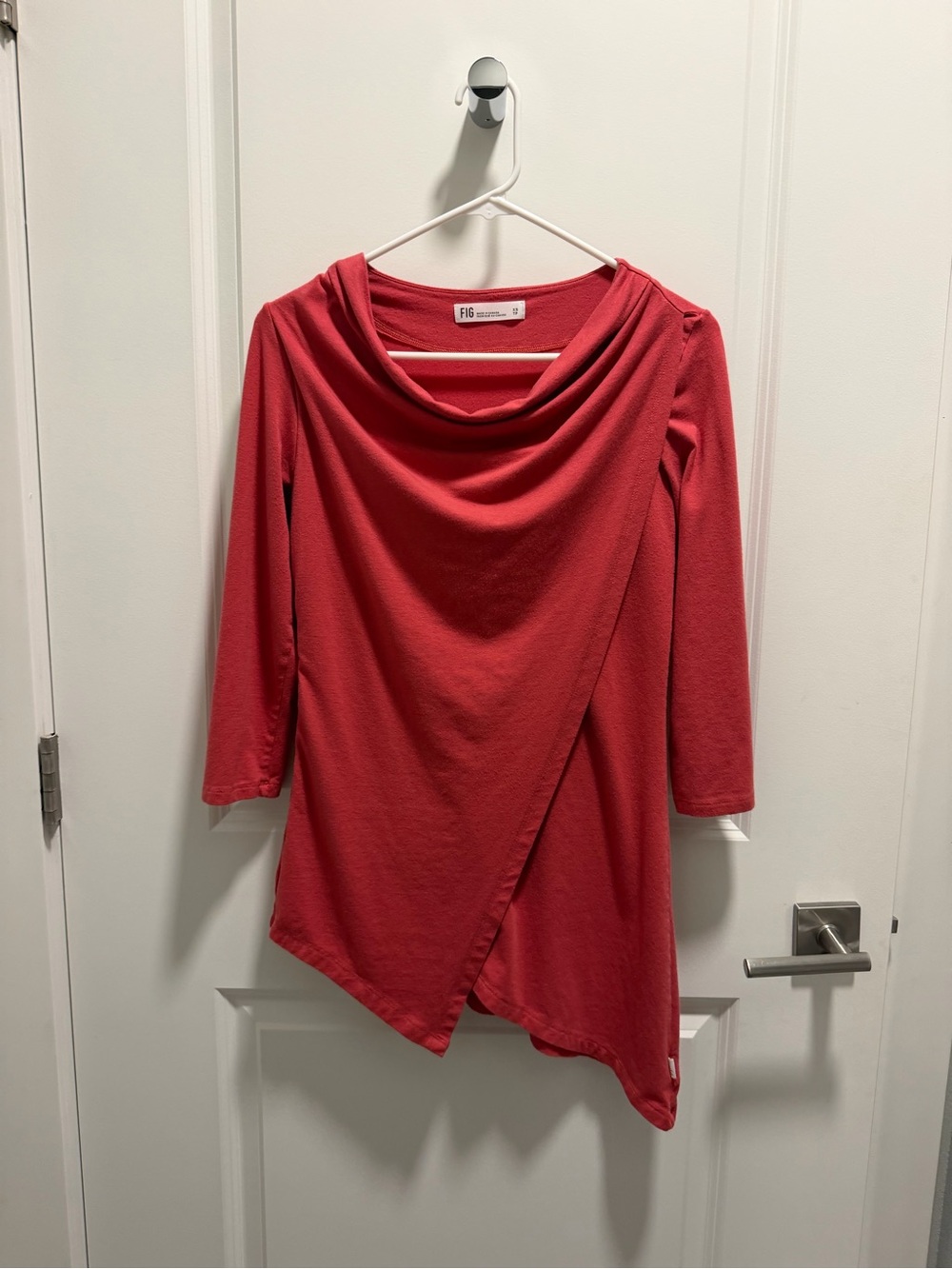 Figs Asymmetrical Draped Dress in Coral Red